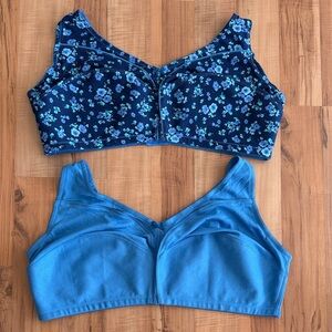 NWOT 2~ Woman’s Comfort Choice Elegant Floral & Solid Blue Wireless Bras ~ 50DD